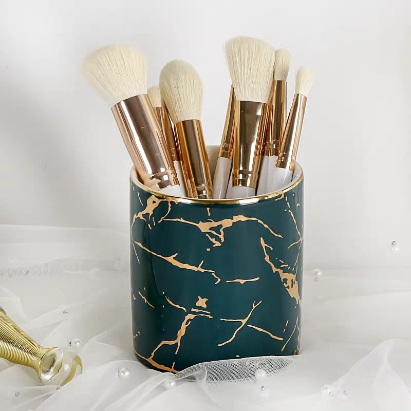 Marbled Lipstick Cup Makeup Brush Eyebrow Pencil Storage Bucket