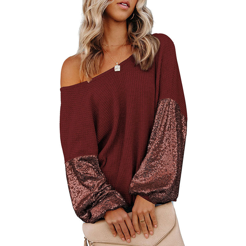 Sequins Backless Knitted Long Sleeve Sweater Women