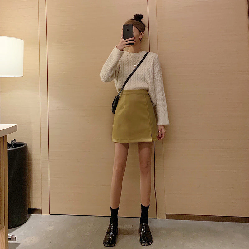 A-line Slim Bag Hip Slit Short Skirt Women