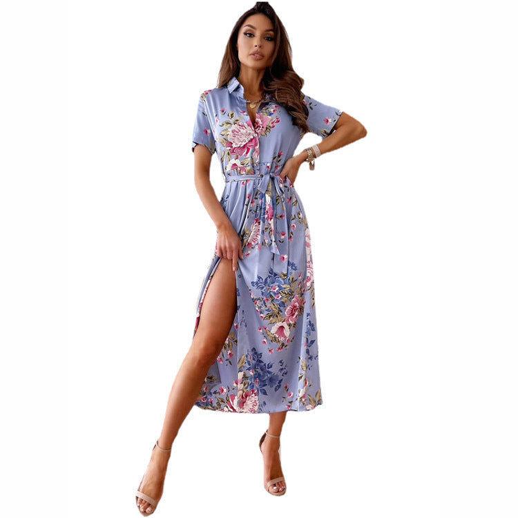 Bohemian Short-sleeved V-neck Shirt High-end Women's Dress