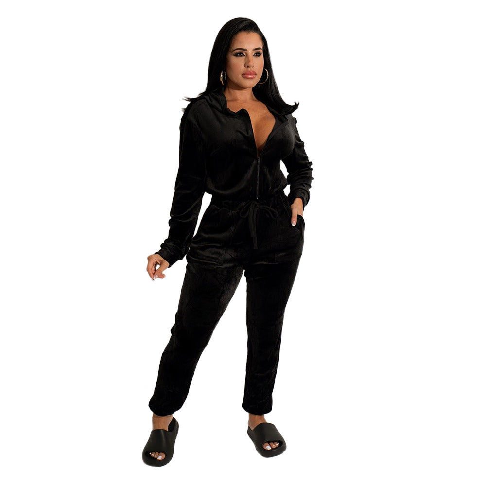 Casual Velvet Long-Sleeved Loose Ladies Jumpsuit