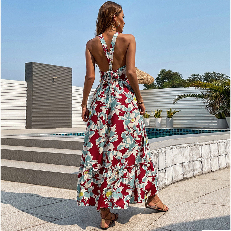 Thin Sleeveless Printing And Dyeing Floral Dress