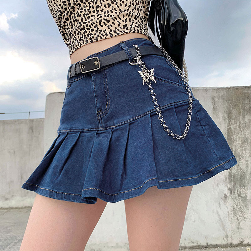 European And American High Waist Ruffled Denim Skirt