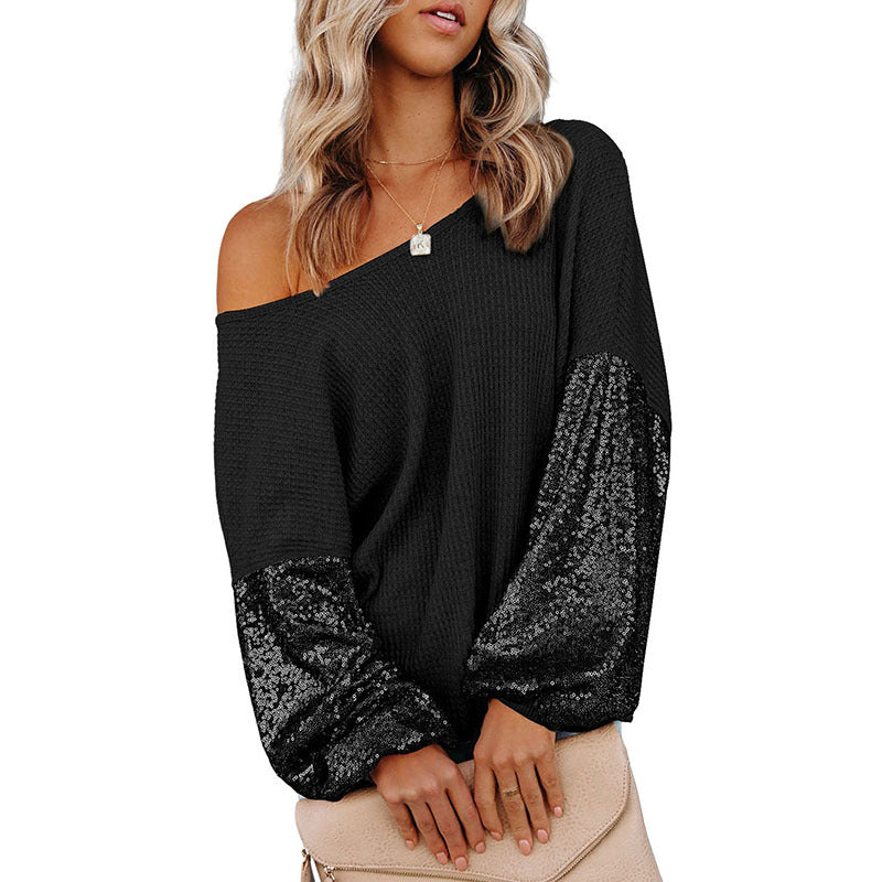 Sequins Backless Knitted Long Sleeve Sweater Women