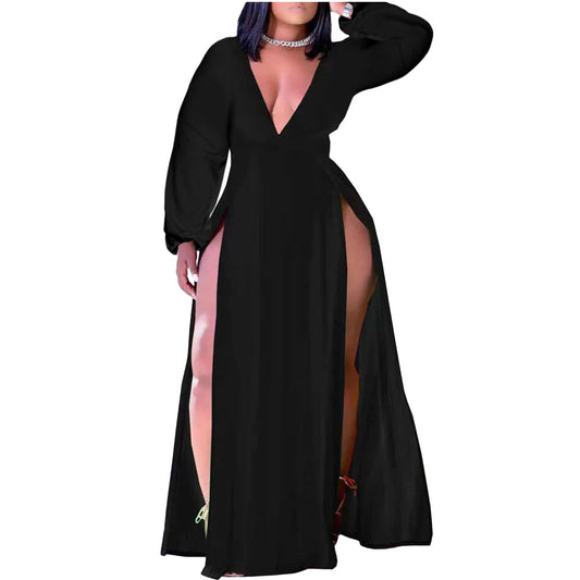 Women's Sexy Casual Style V-neck Long-sleeved Dress