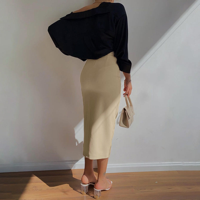 High-waist Split Skirt Autumn European And American Style Slim