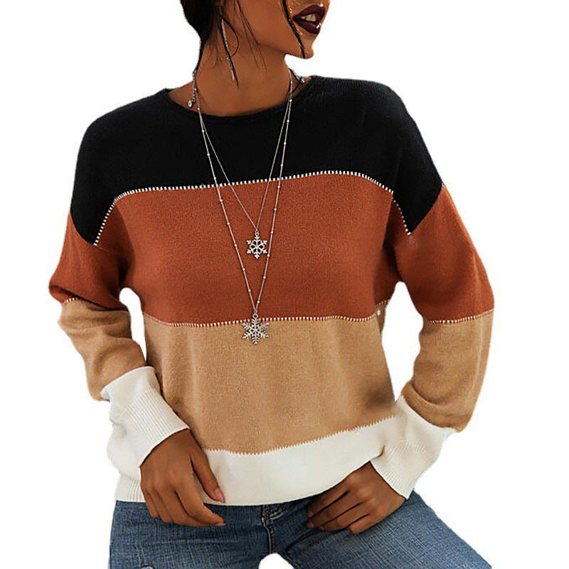 Long-Sleeved Round Neck Knitted Sweater Women