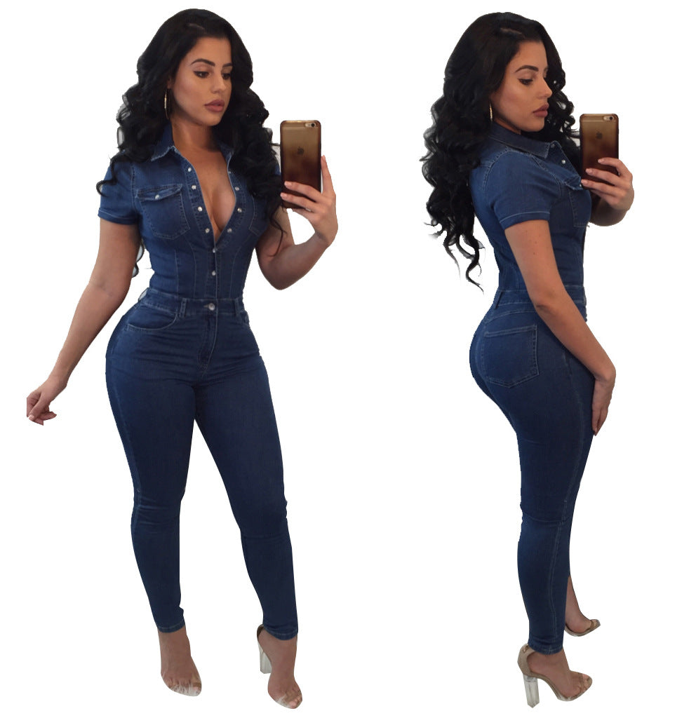 Ladies Fashion Fit Solid Color Casual Jumpsuit