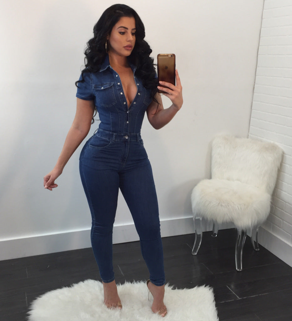 Ladies Fashion Fit Solid Color Casual Jumpsuit