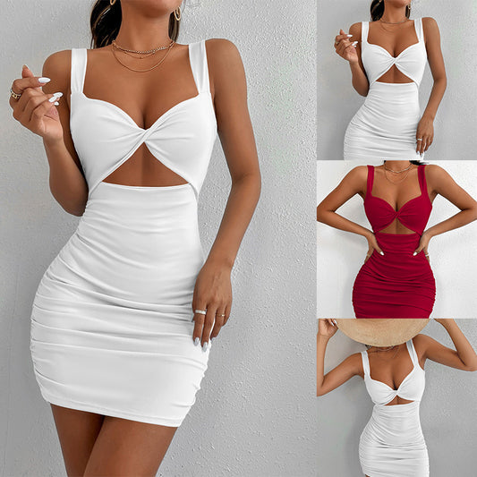 Dress Square Neck Sleeveless High Waist Short Hip Dress