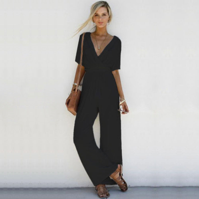 Ladies Casual Slim Wide Leg Tie Waist Jumpsuit