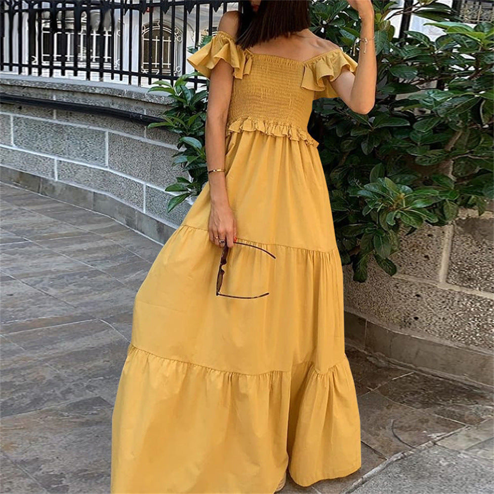 Top Solid Color Wide Hem Dress High Waist Dress