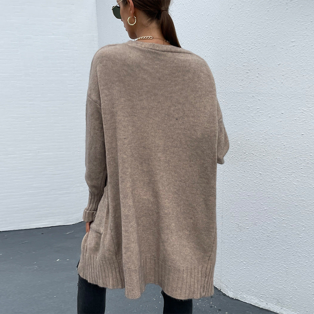 Women's Solid Color Long Loose Knitted Sweater