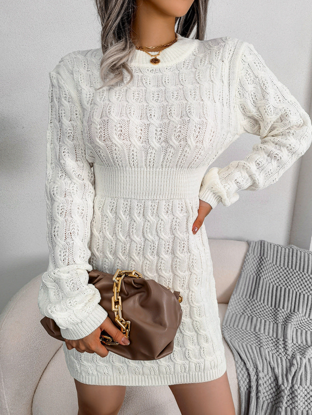 European And American Leisure Twist Waist Sheath Sweaters Dress