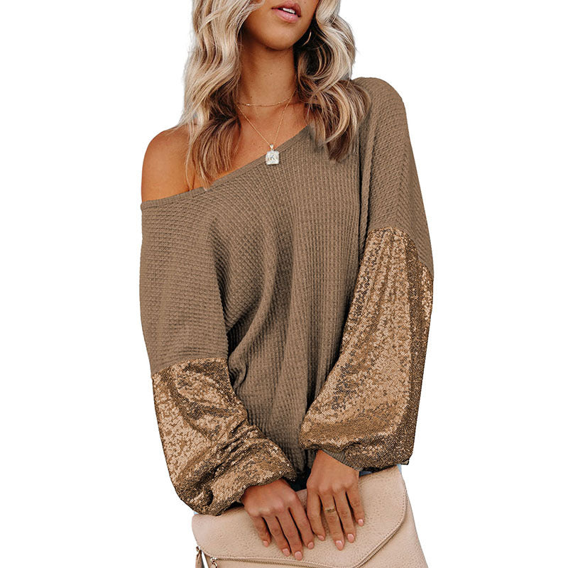 Sequins Backless Knitted Long Sleeve Sweater Women