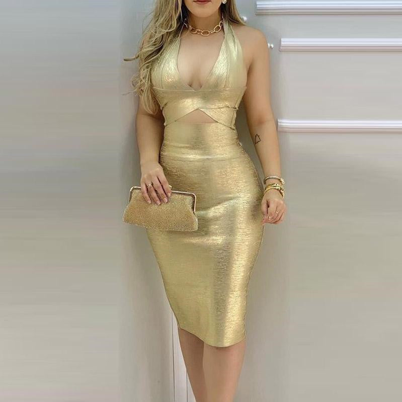 European And American Women's Golden Sexy Dress