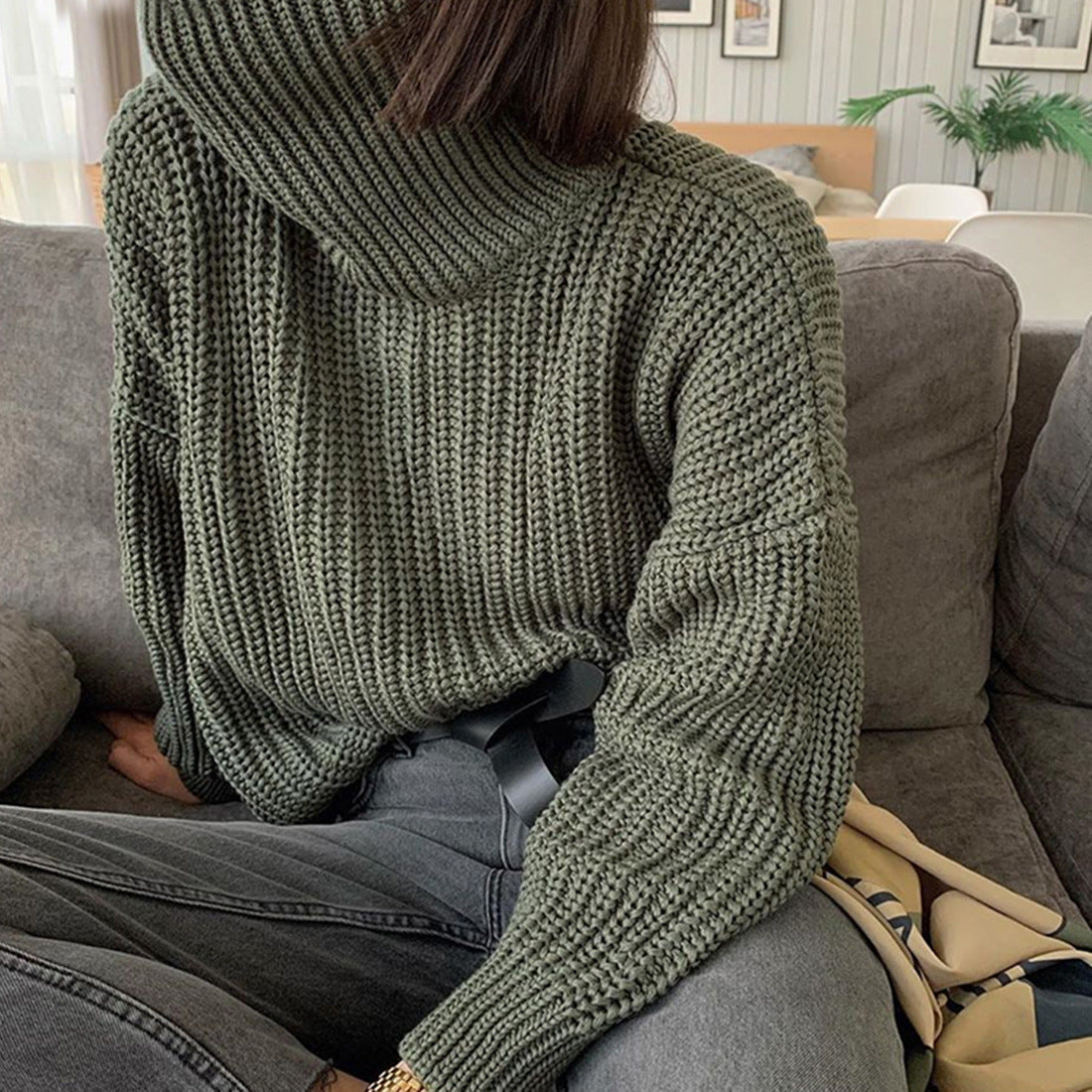 Fashion high neck pullover sweater women