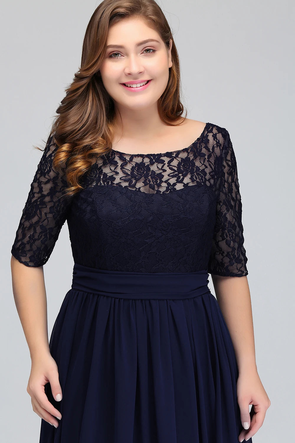 Lace Plus Size Evening Dresses Women Sleeve Tea Length