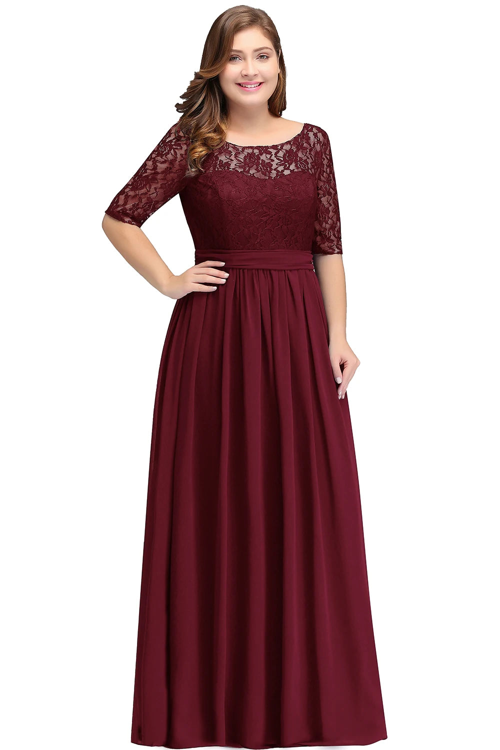 Lace Plus Size Evening Dresses Women Sleeve Tea Length