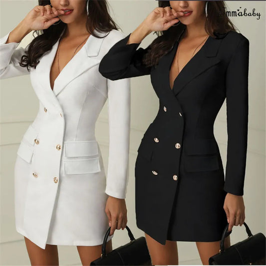 Elegant Dresses women dress Office casual blazer white And Black