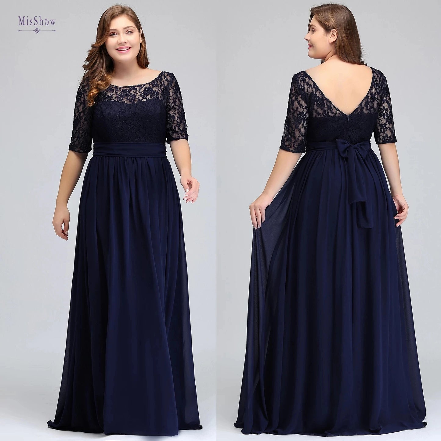 Lace Plus Size Evening Dresses Women Sleeve Tea Length