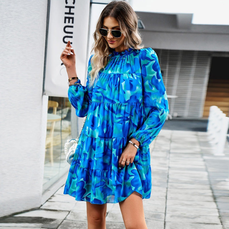 European And American Printed Dress Long Sleeve