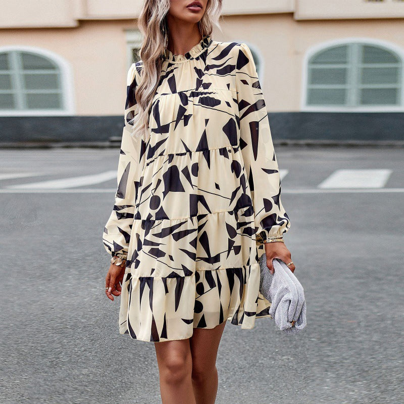 European And American Printed Dress Long Sleeve