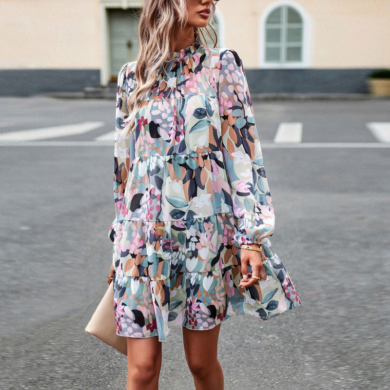 European And American Printed Dress Long Sleeve