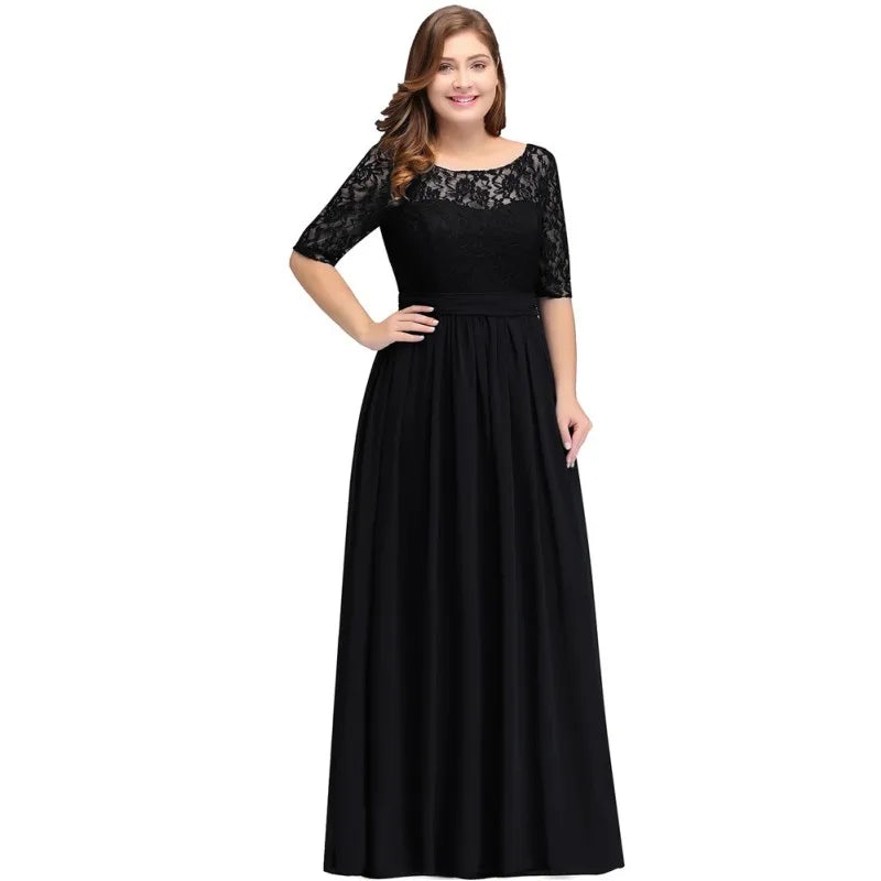 Lace Plus Size Evening Dresses Women Sleeve Tea Length