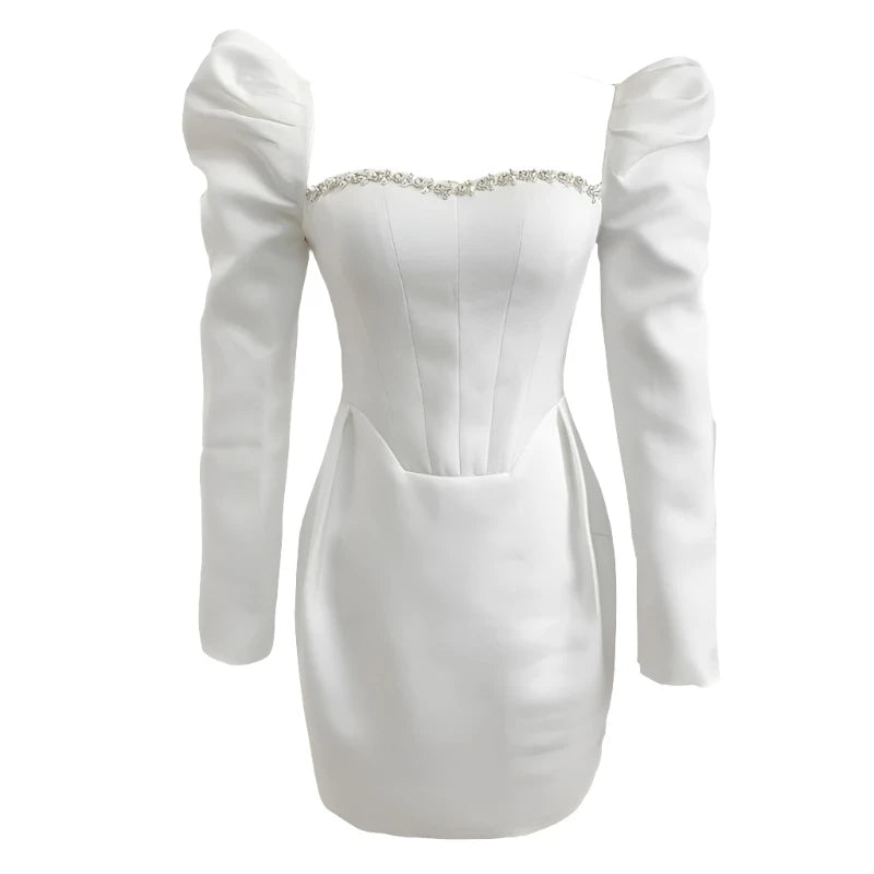 Style Square Collar White Puff Sleeve Gentle Style First Love French Style Dress