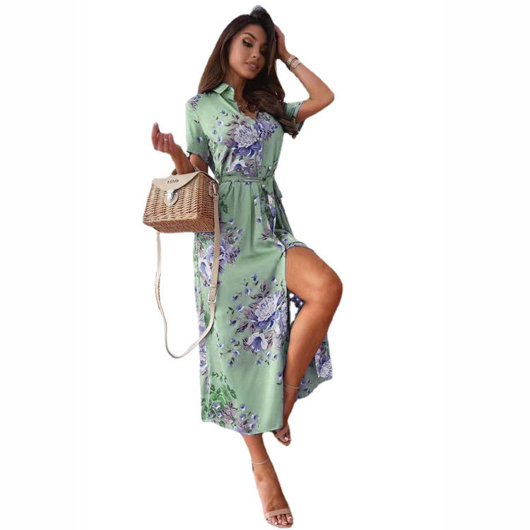 Bohemian Short-sleeved V-neck Shirt High-end Women's Dress