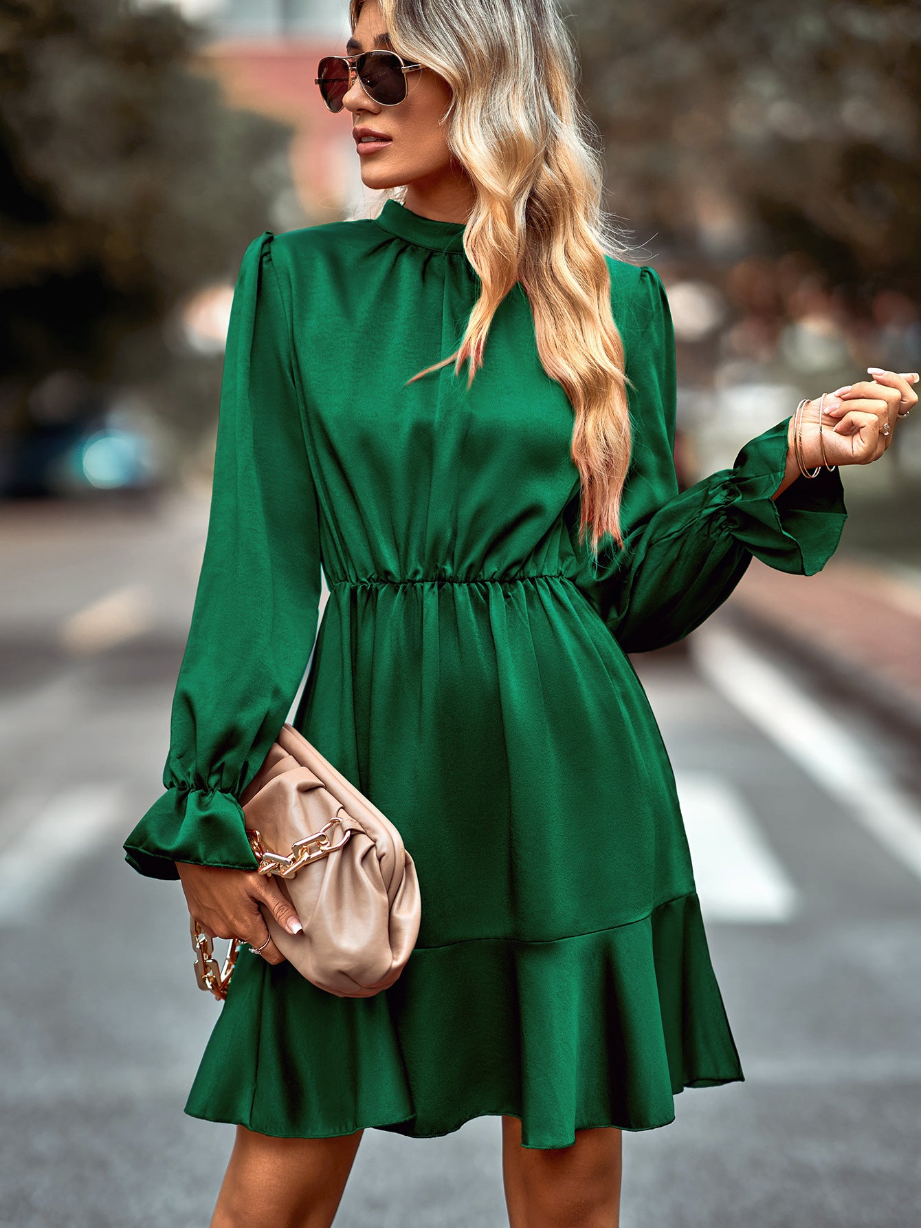 European And American Solid Color Casual Turtleneck Halter Dress