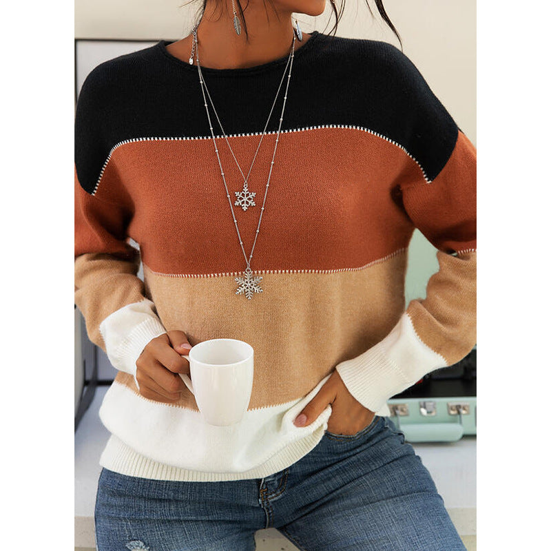 Long-Sleeved Round Neck Knitted Sweater Women