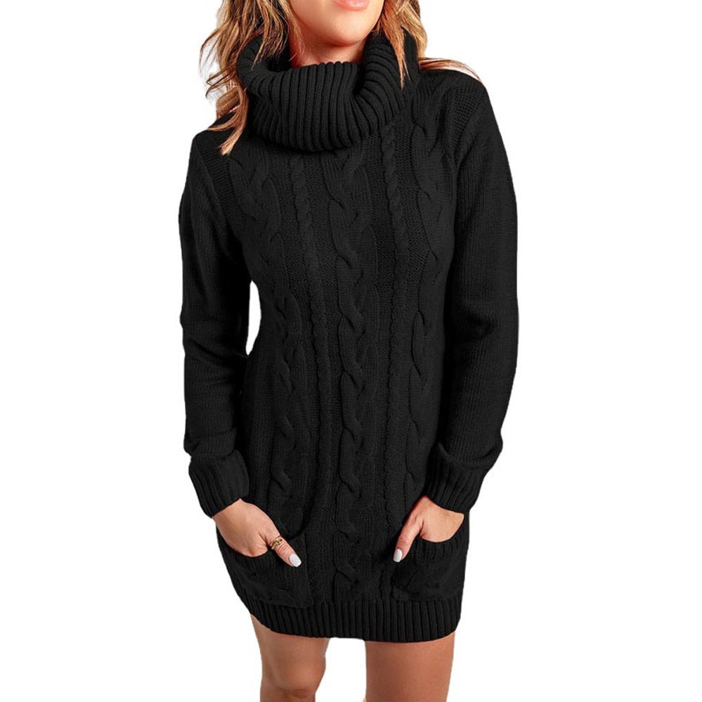 Autumn Winter Turtleneck Round Neck Knitted Dress Sweater