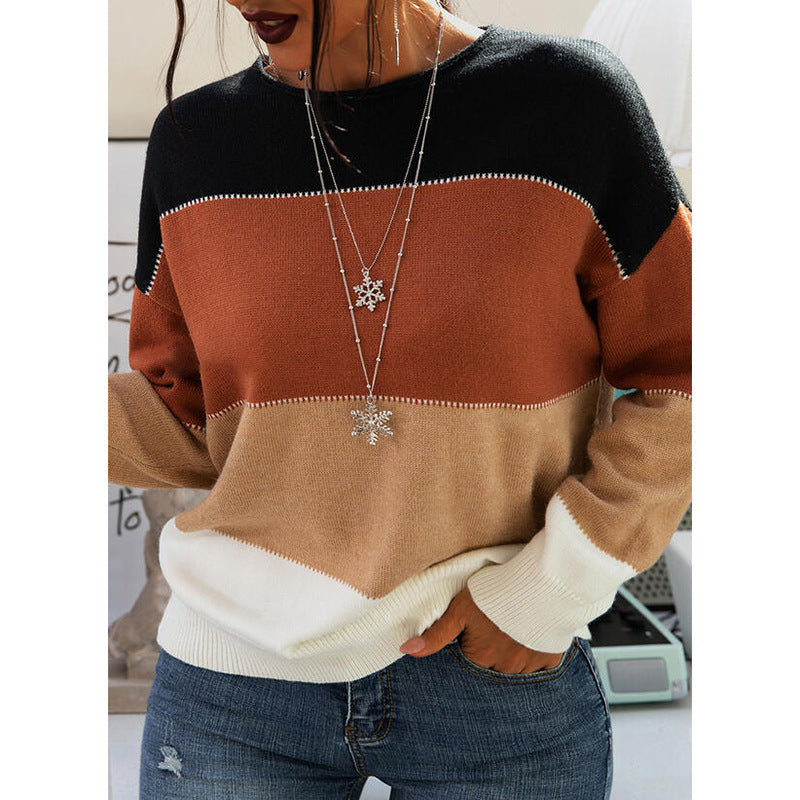 Long-Sleeved Round Neck Knitted Sweater Women