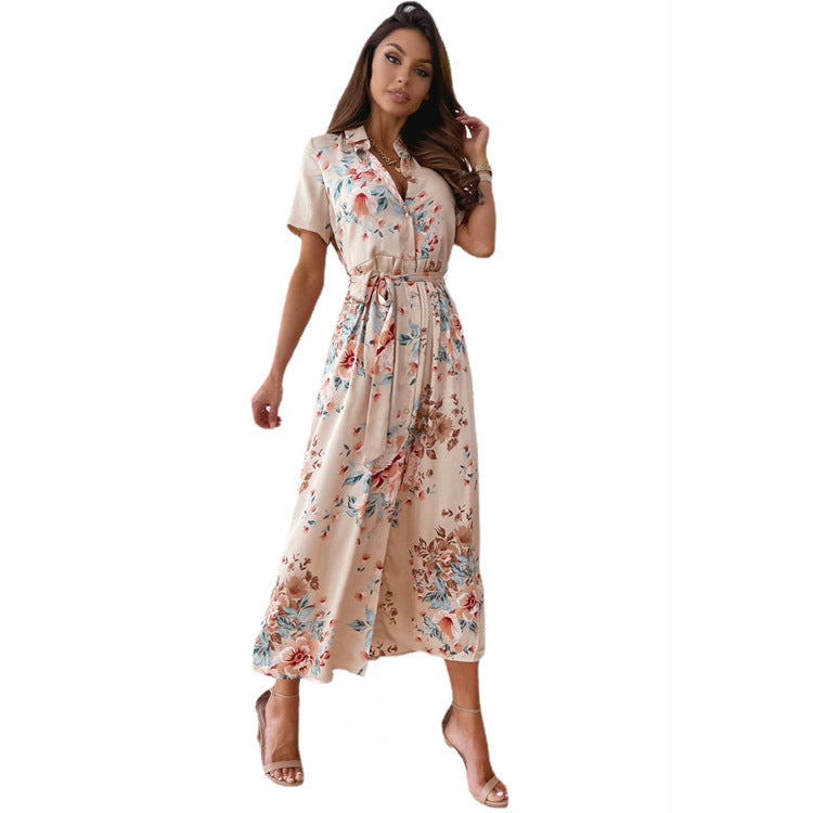 Bohemian Short-sleeved V-neck Shirt High-end Women's Dress