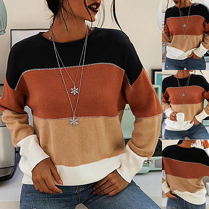 Long-Sleeved Round Neck Knitted Sweater Women