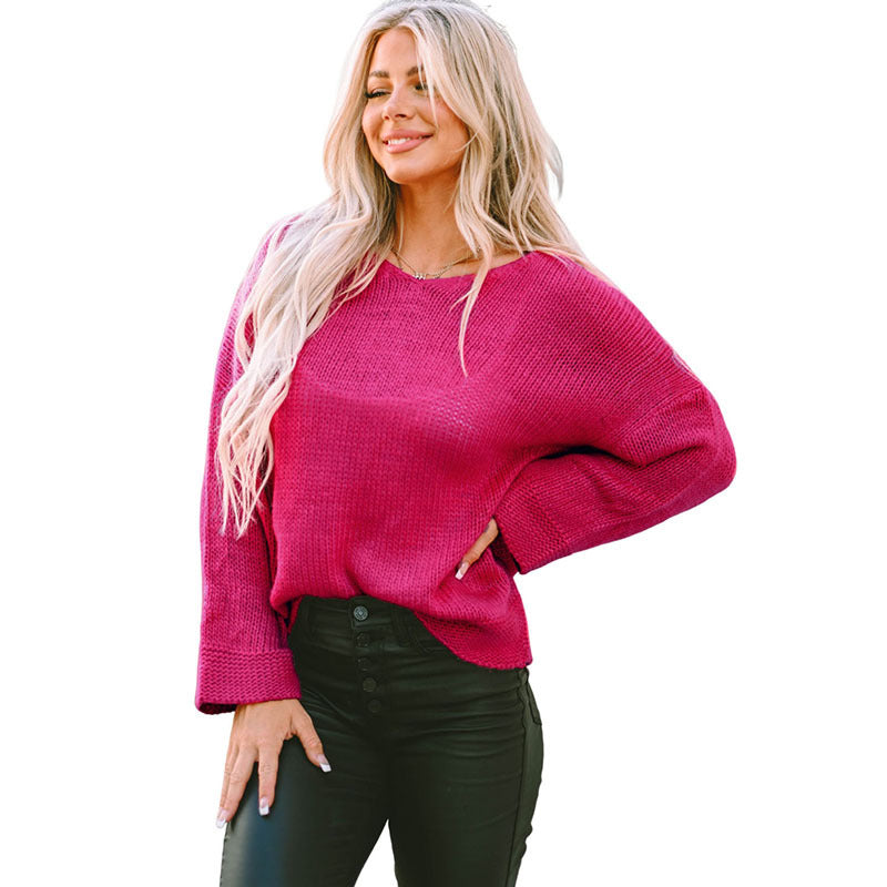 New Solid Color Sweater Women Versatile Loose Slim Fit Long Sleeve