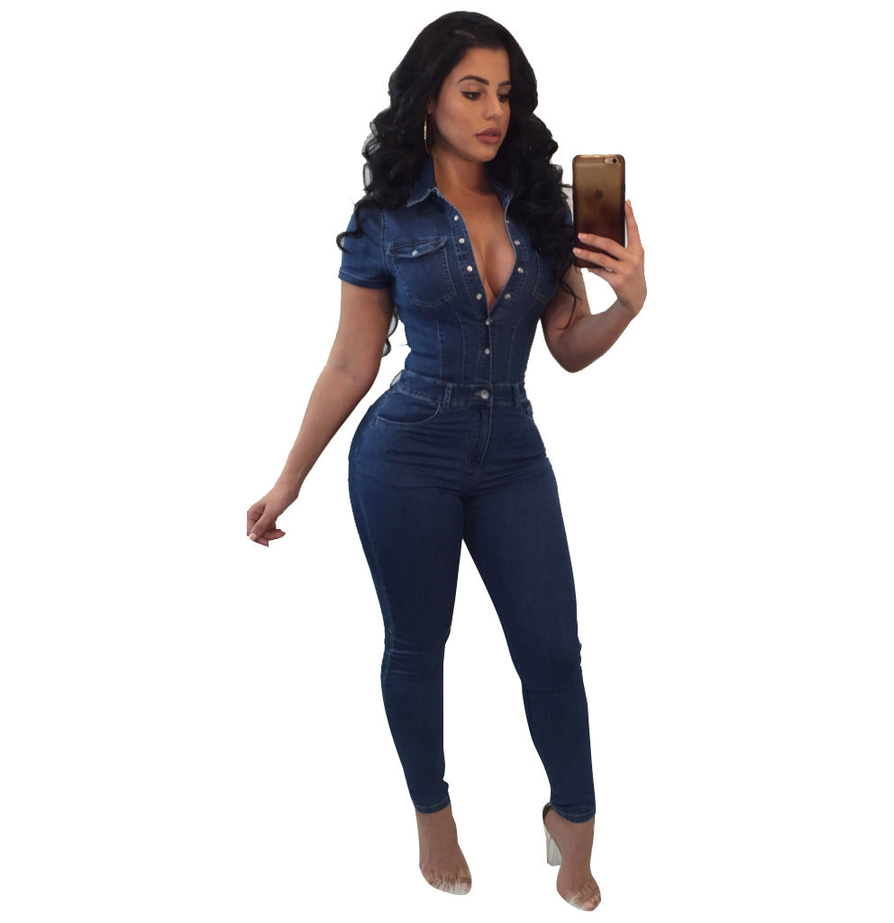 Ladies Fashion Fit Solid Color Casual Jumpsuit