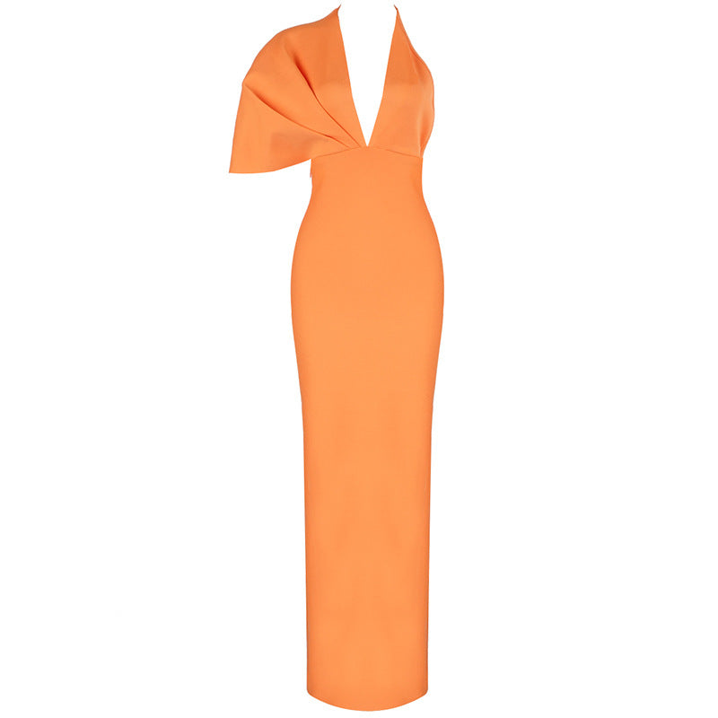 Orange Dress One Shoulder Backless Slim Fit European And American Style