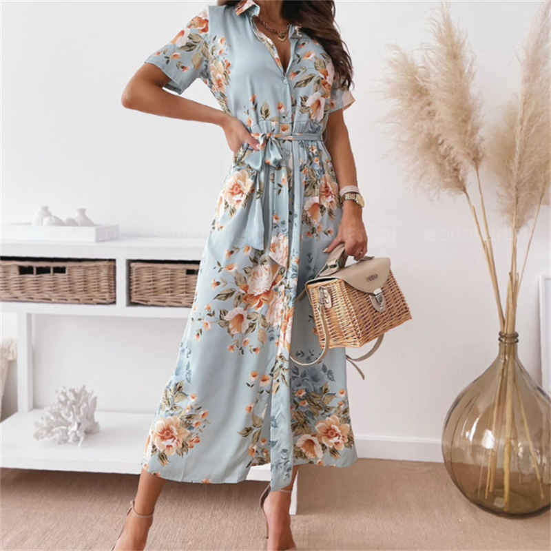 Bohemian Short-sleeved V-neck Shirt High-end Women's Dress