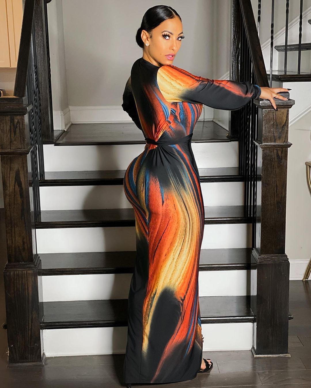 European And American Sexy Print Long Sleeve Dress