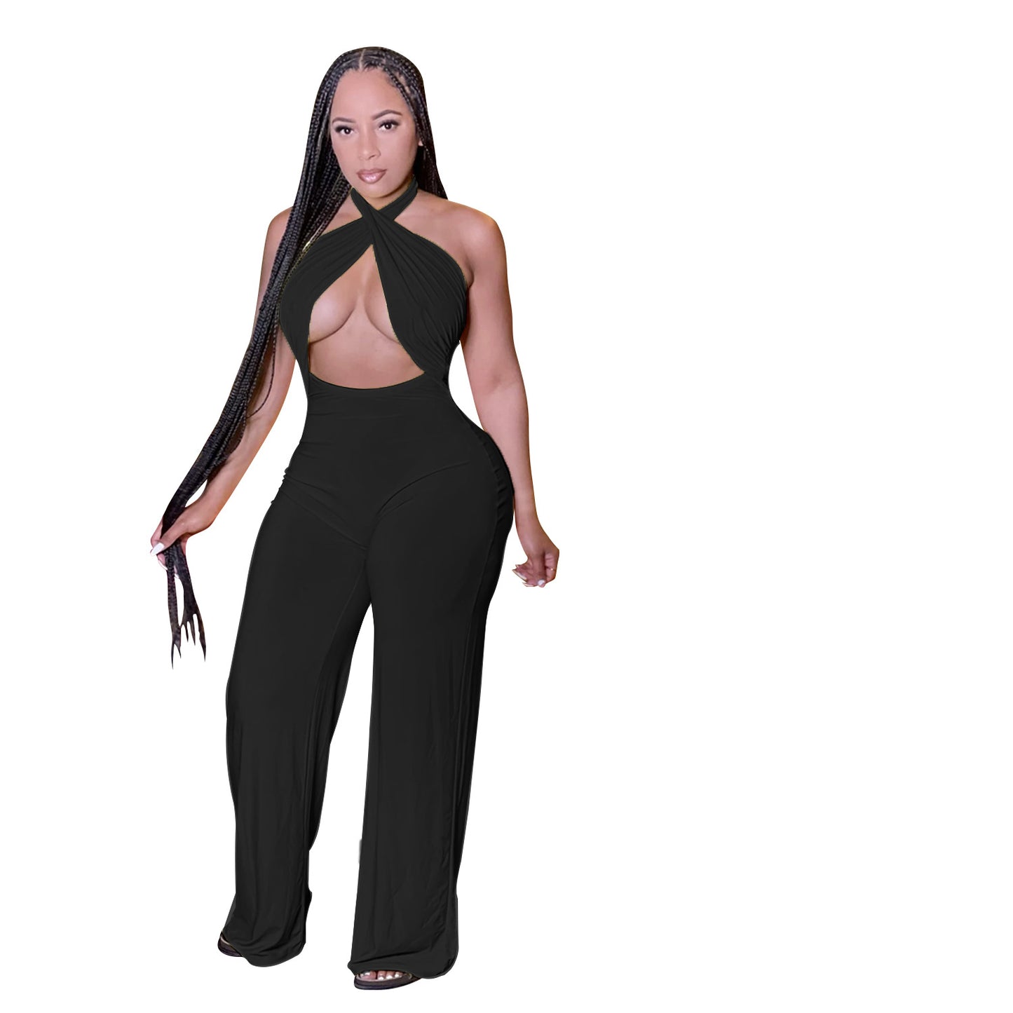 Ladies Casual Jumpsuit Straight Wide Leg Pants