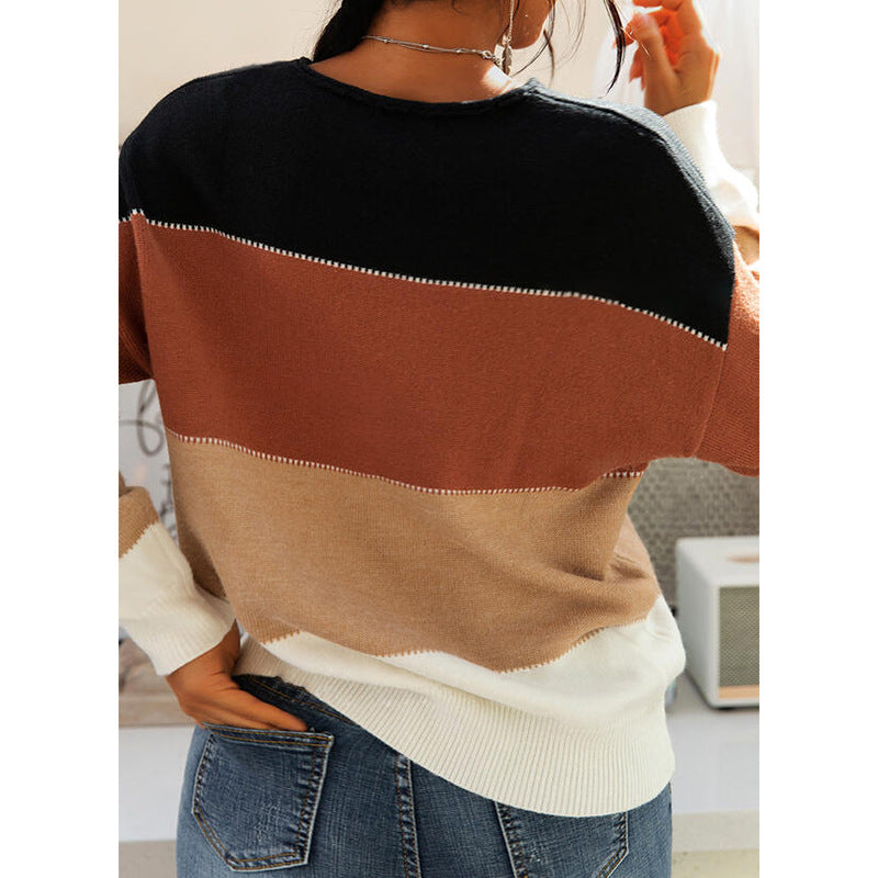 Long-Sleeved Round Neck Knitted Sweater Women