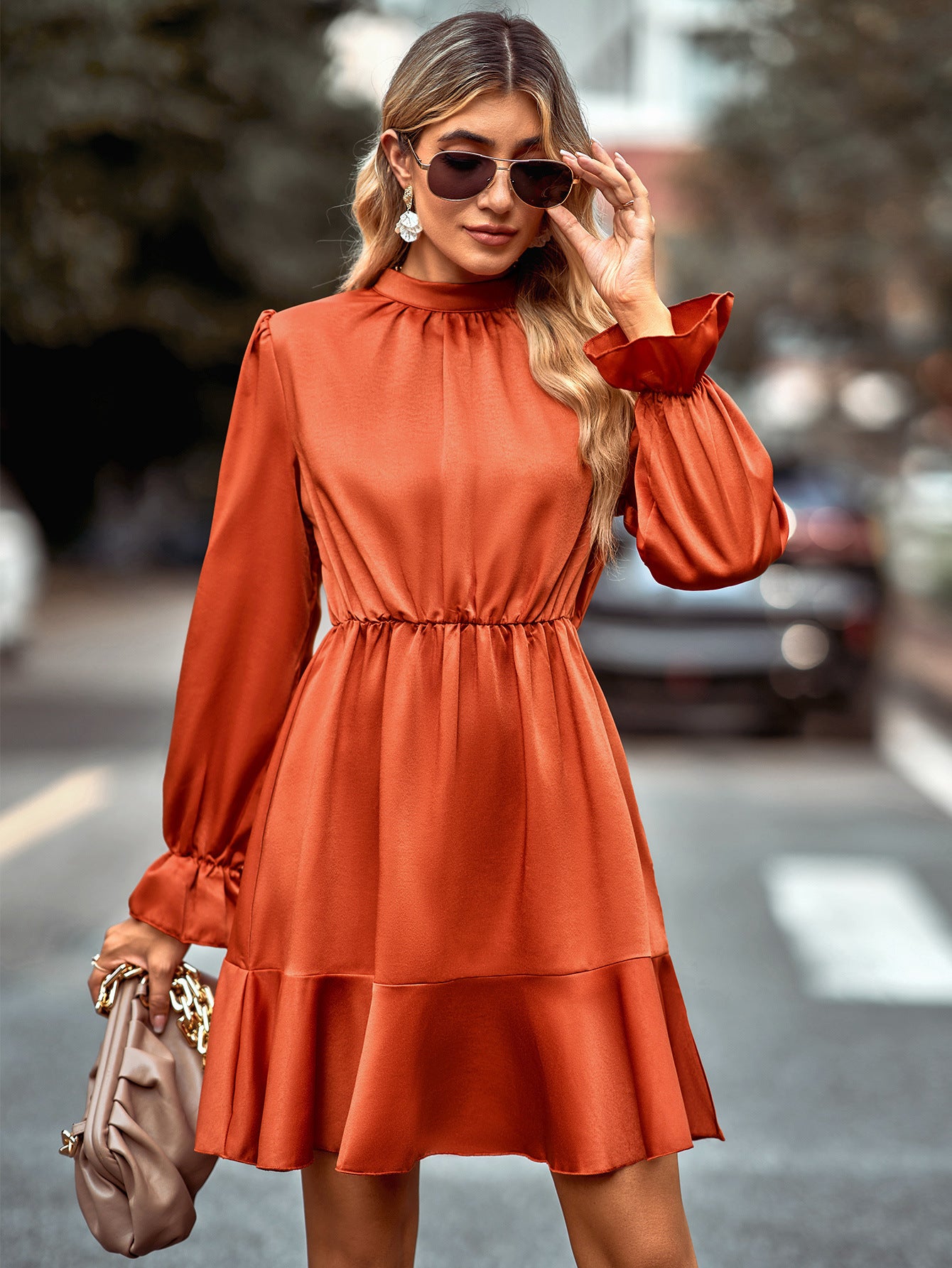 European And American Solid Color Casual Turtleneck Halter Dress