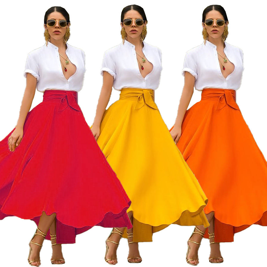 European And American Women's Solid Color Elegant Casual Skirt